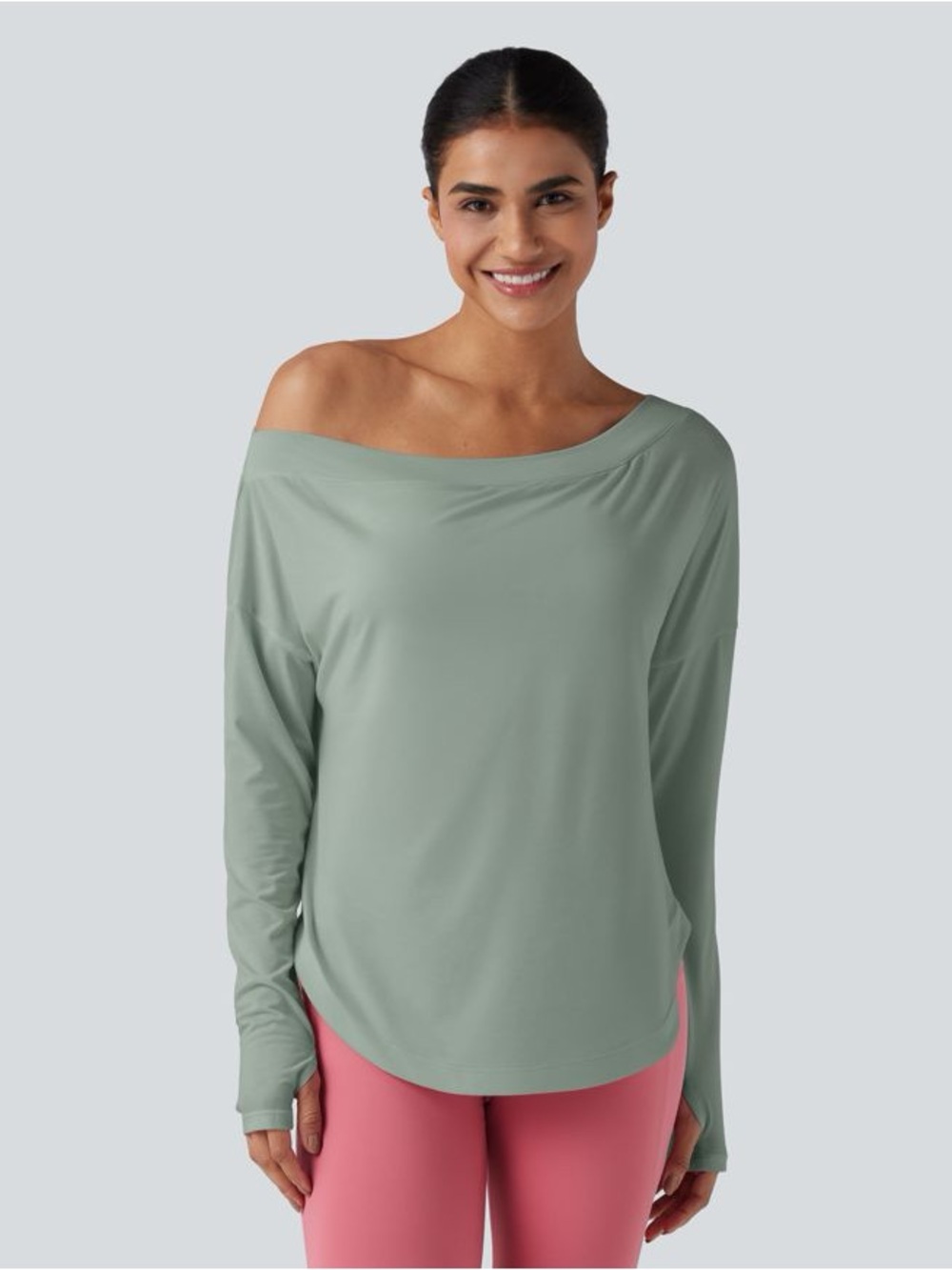 Halara One Shoulder Long Sleeve Quick Dry Yoga Top Built-In Bra